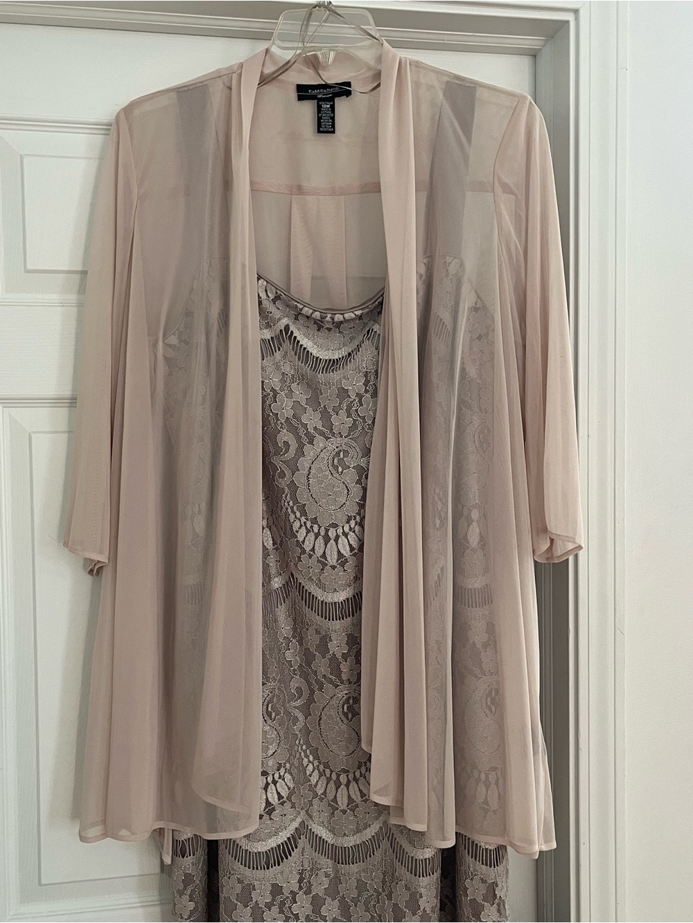 R & M Richards Taupe Lace A-Line Dress with Sheer Wrap Jacket - 18W